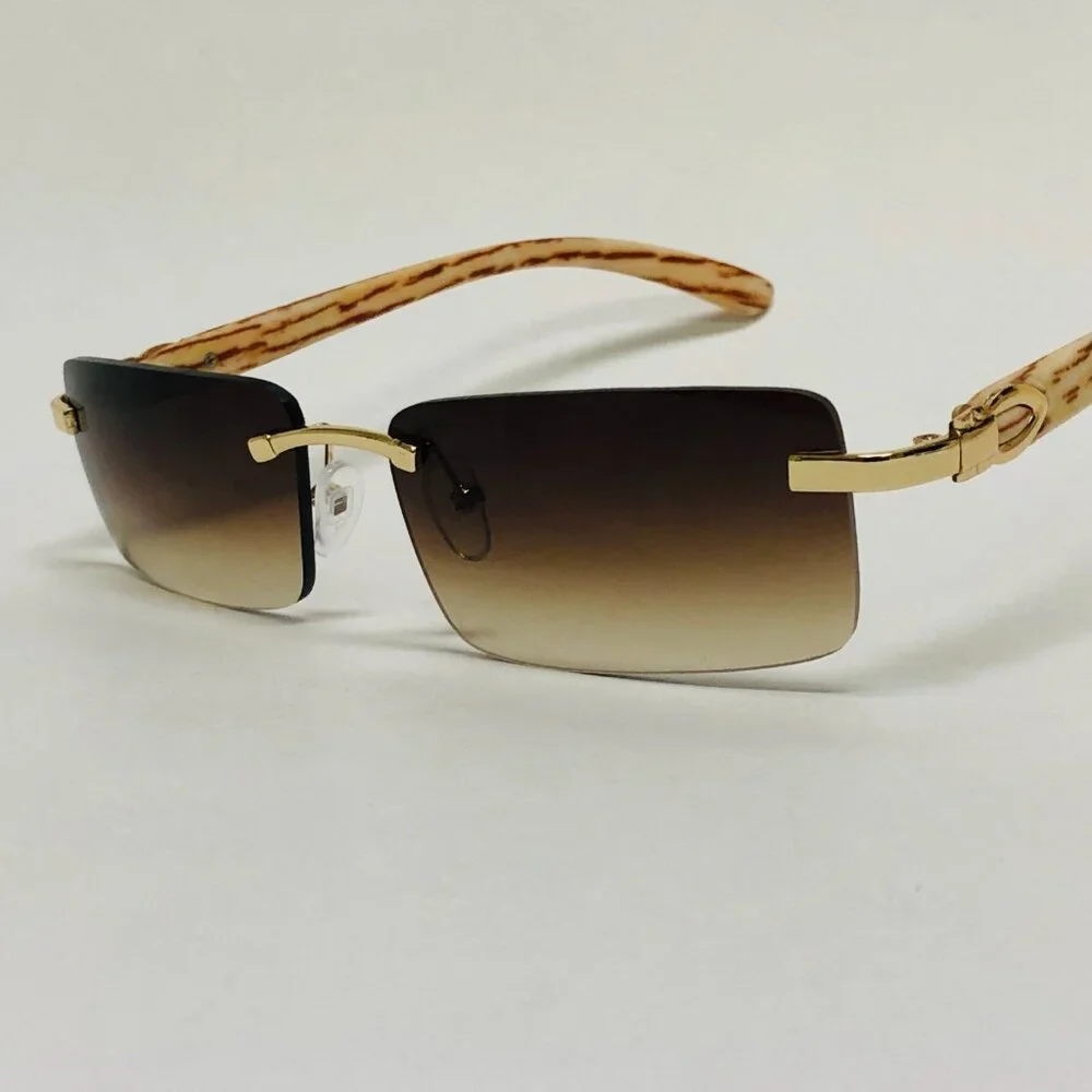 Men Sunglasses Brown Lens Square Gold‎ Frame Street Wear Light Weight Lentes New
